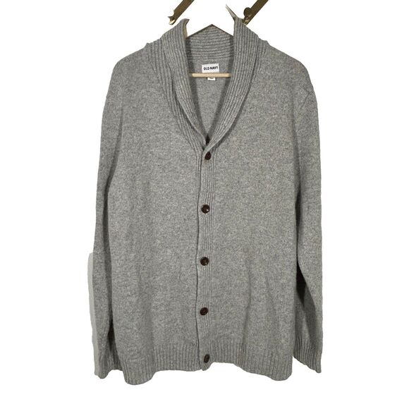 Mens Old Navy Cardigan Sweater Size XL Grey Wool Blend Grandpa Shawl Neck Preppy - Picture 1 of 6